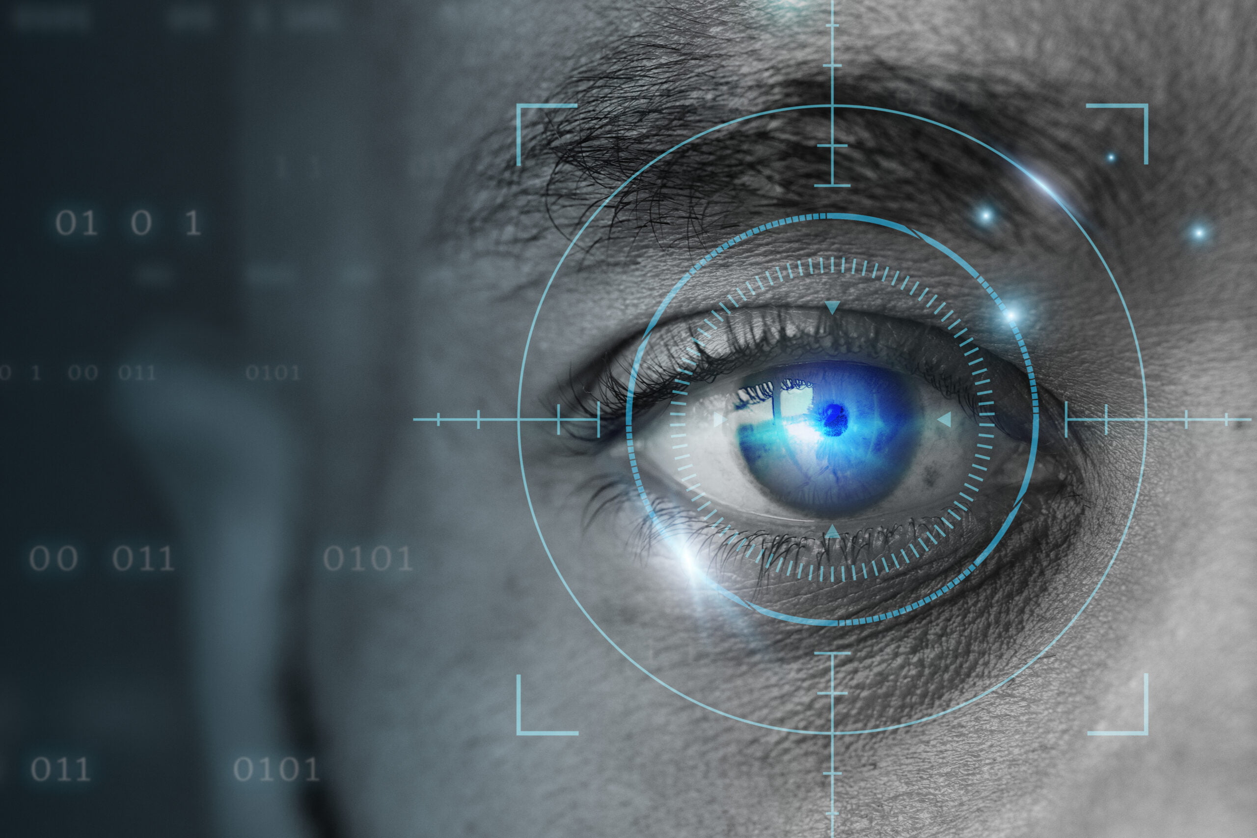tecnologia de biometria retinal com remix digital de olho de homem scaled