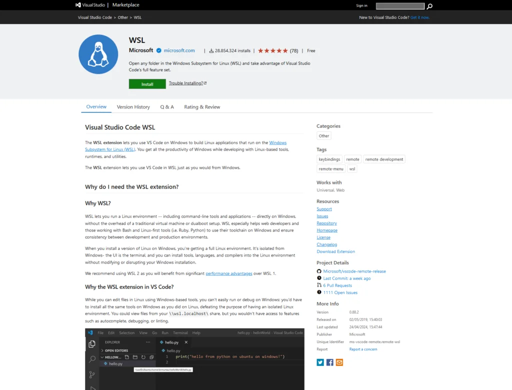 wsl extensao